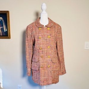Light Pink Multicolor Vintage Tweed Coat with Gold Buttons